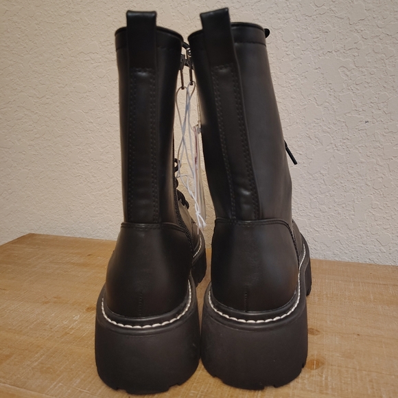 Black Combat Boots W/ Zipper Sz 9 1/2 Women Bikercore Matrix Y2k 90s Grunge - Picture 3 of 5